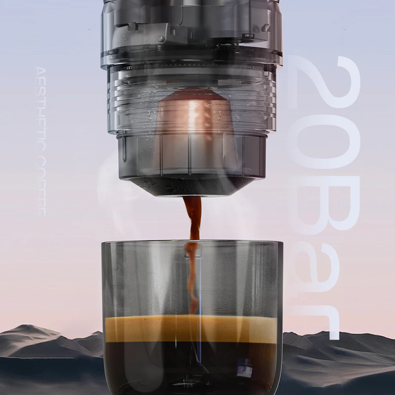 HIBREW H4C portable espresso maker in use outdoors